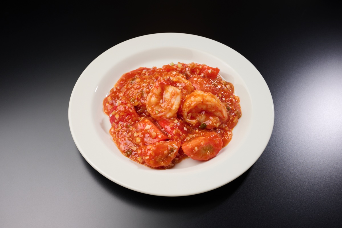フルーツトマトのエビチリ